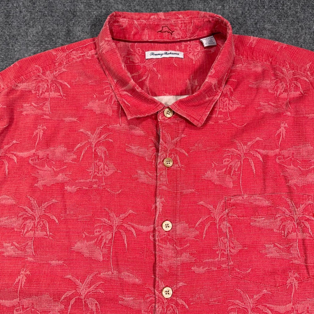 Tommy Bahama Jacquard Tropical AOP Button Up Shirt Mens 5XLB 100% Silk Red